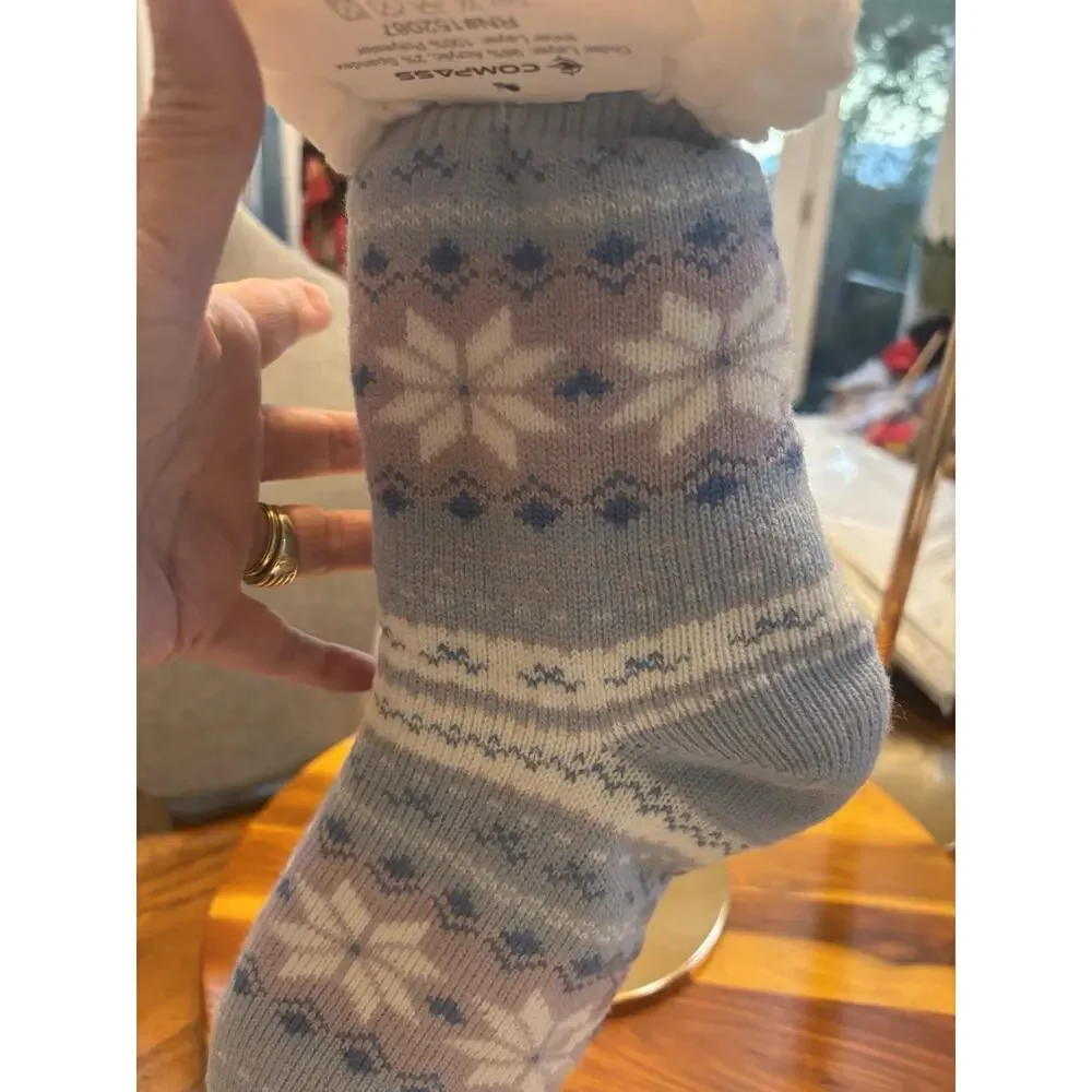 Compass Pastel Women’s Sherpa Lined Thermal Socks Non-Slip Fair Isle Snowflake